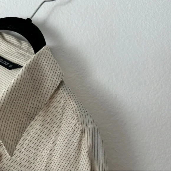 ZARA Beige Pinstripe Button-Up Shirt - Long Sleeves, Relaxed Fit, Medium - Picture 4 of 7